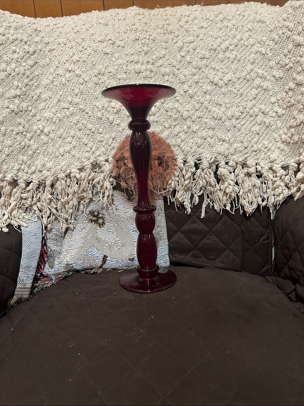 Deep Red Glass Pedestal Candle Holder - Home Accents